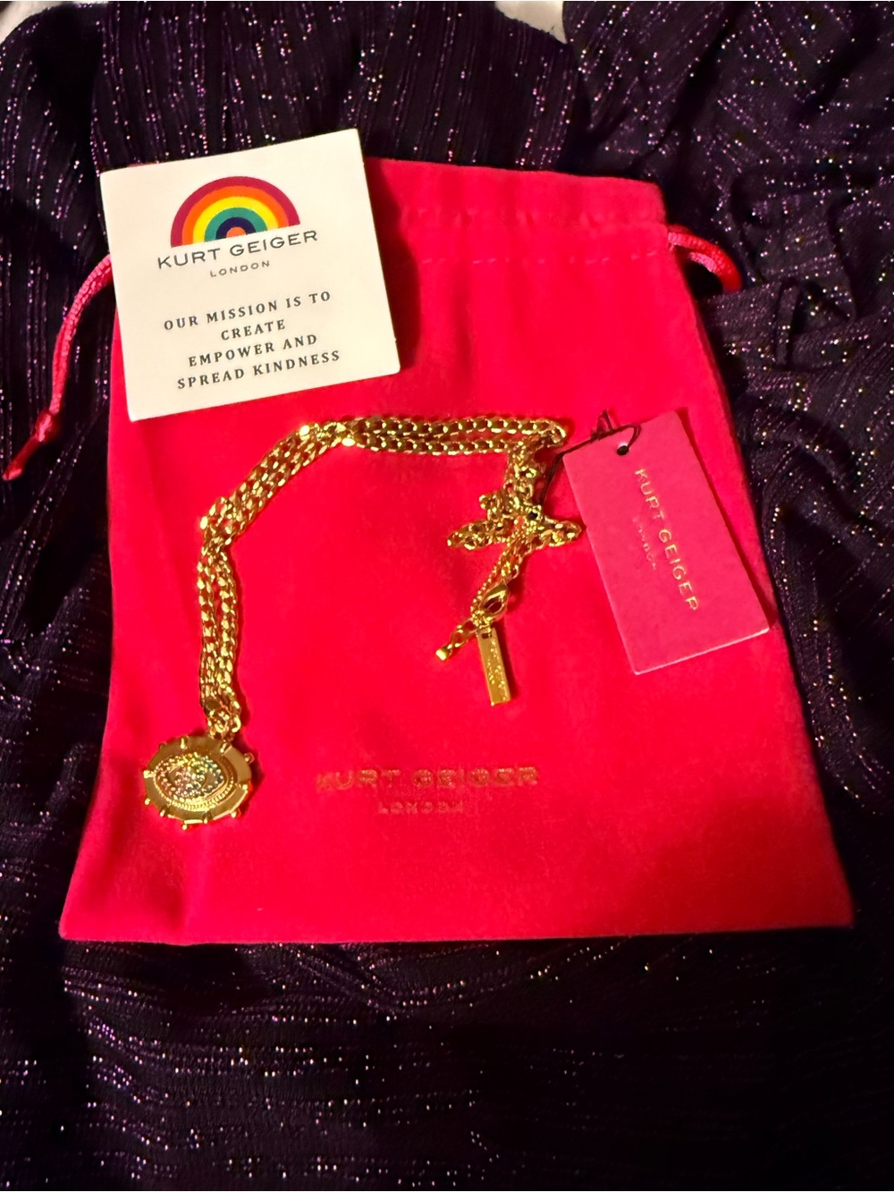 Kurt Geiger Rainbow Evil Eye Pendant Necklace - Dust Bag & Pride Statement